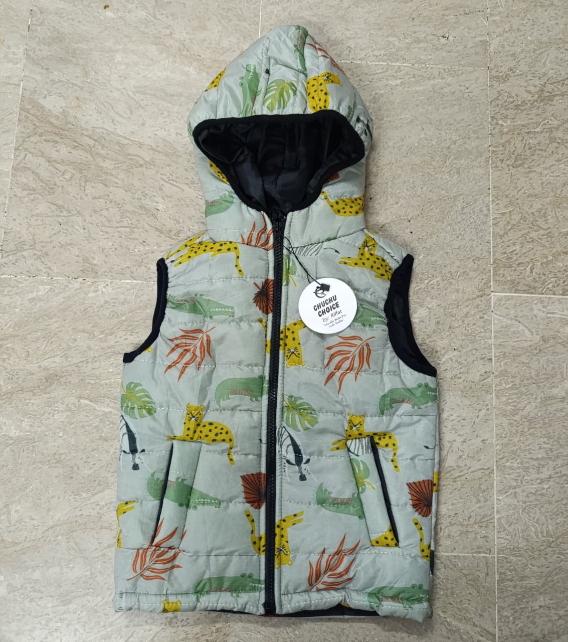 Puffer Sleeveless Jacket | Dino | Light Green