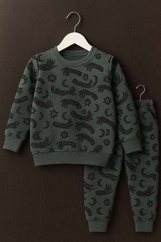 Boys Winter Track Suite | Printed | Dark Green